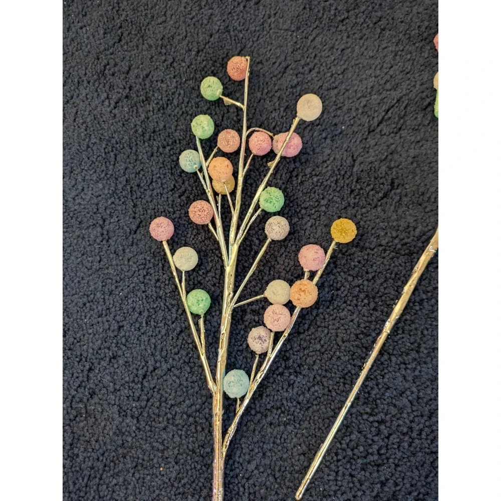 Set of 7 Pastel Sugared Berry and‎ Cone Floral Picks Silver Stems Easter Decor